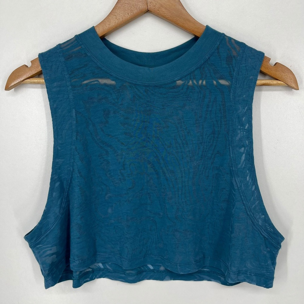 Lululemon Teal Blue Pattern Sleeveless Cropped Tank Top Womens Size 6